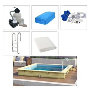 Trendpool Rechteckpool Holzpool Set 350x320x124cm Rechteck Folie Blau Skimmer Filter Karibu