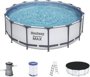 BESTWAY Framepool Bestway Steel MAX Pro Pool Set 457x122cm grau Pumpe + Leiter +