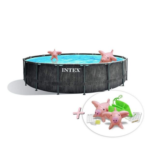 Intex Pool 26742GN - Greywood Prism Frame Pool (457x122cm) + Schwimmtiere