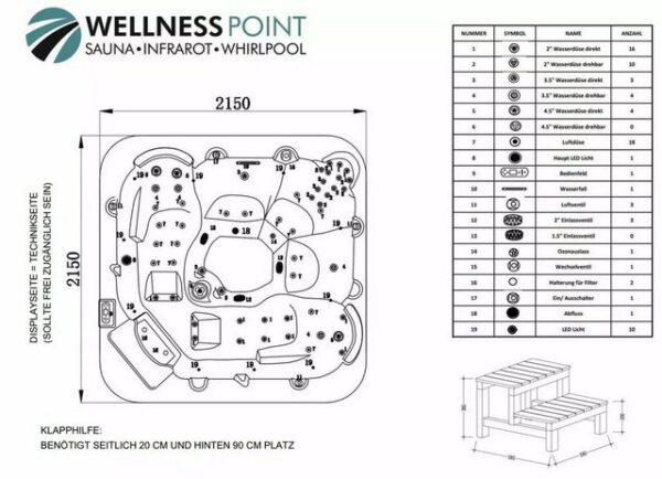 PureHaven Whirlpool American Outdoor-Whirlpool 215x215 cm für 5 Personen