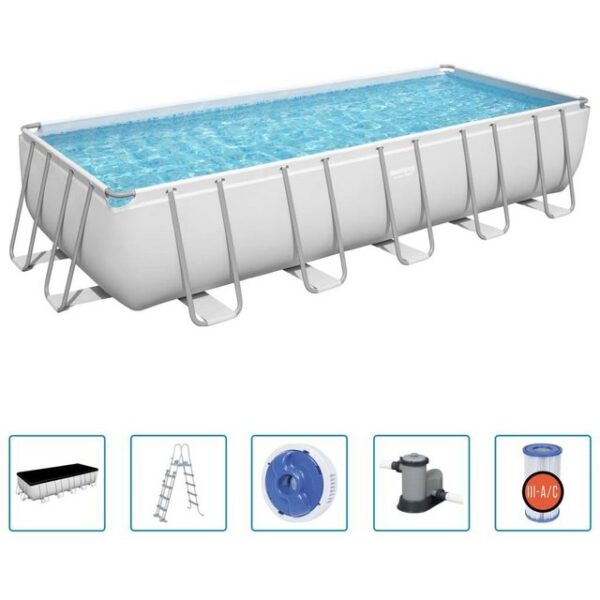 DOTMALL Rechteckpool Power Steel Frame Rectangular Pool Set 640 x 274 x 132cm Bestway