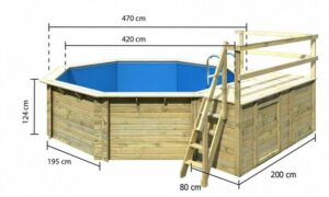 Trendpool Rundpool Terrasse für Trend Holzpool 470x470x124 cm mit Geländer Technikraum